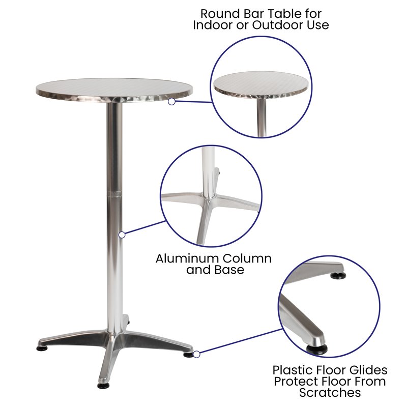 Flash Furniture Round Aluminum Bar Height Table with Cross Base in Silver