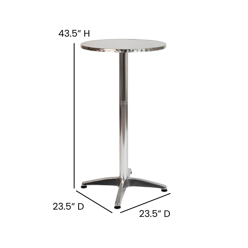 Flash Furniture Round Aluminum Bar Height Table with Cross Base in Silver