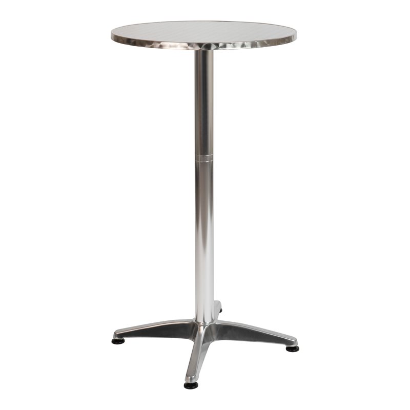 Flash Furniture Round Aluminum Bar Height Table with Cross Base in Silver