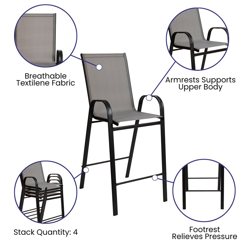 Flash Furniture 3 Piece All-Weather Glass Outdoor Bar Height Set in Gray