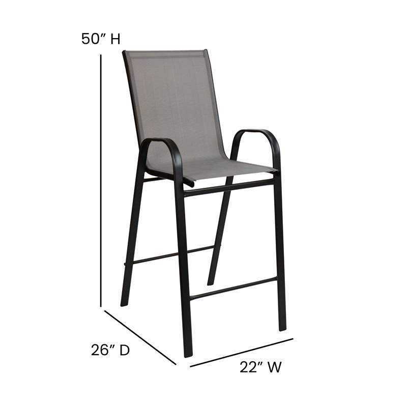 Flash Furniture 3 Piece All-Weather Glass Outdoor Bar Height Set in Gray
