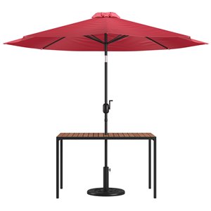 Flash Furniture 30&quot x 48&quot Metal Patio Table and Umbrella with Base in Red