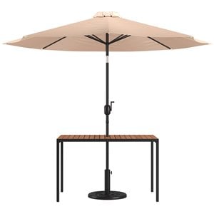 Flash Furniture 30&quot x 48&quot Metal Patio Table and Umbrella with Base in Tan