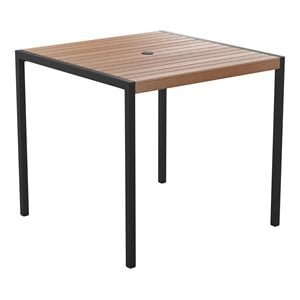 Flash Furniture 35&quot All-Weather Wood and Steel Patio Dining Table in Brown