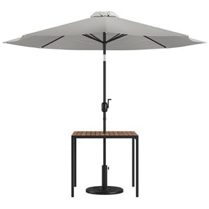 Flash Furniture Steel Metal Patio Table and Umbrella with Base in Gray