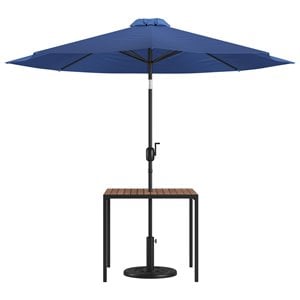 Flash Furniture Steel Metal Patio Table and Umbrella with Base in Navy