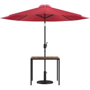 Flash Furniture Steel Metal Patio Table and Umbrella with Base in Red