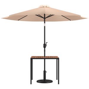 Flash Furniture Steel Metal Patio Table and Umbrella with Base in Tan
