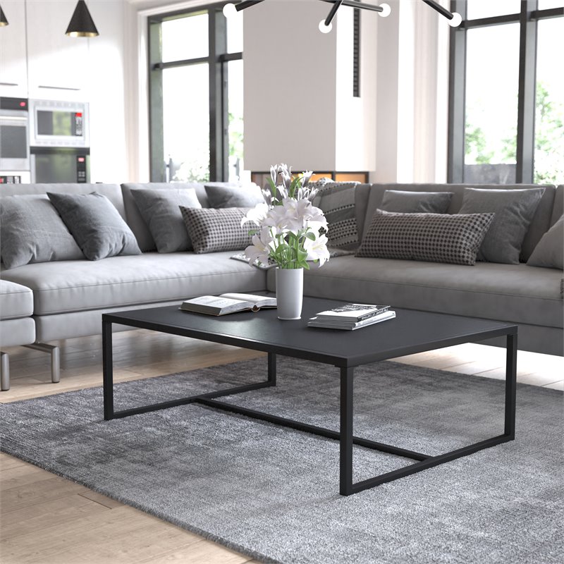 Flash Furniture All-Weather Commercial Grade Metal Patio Coffee Table in Black
