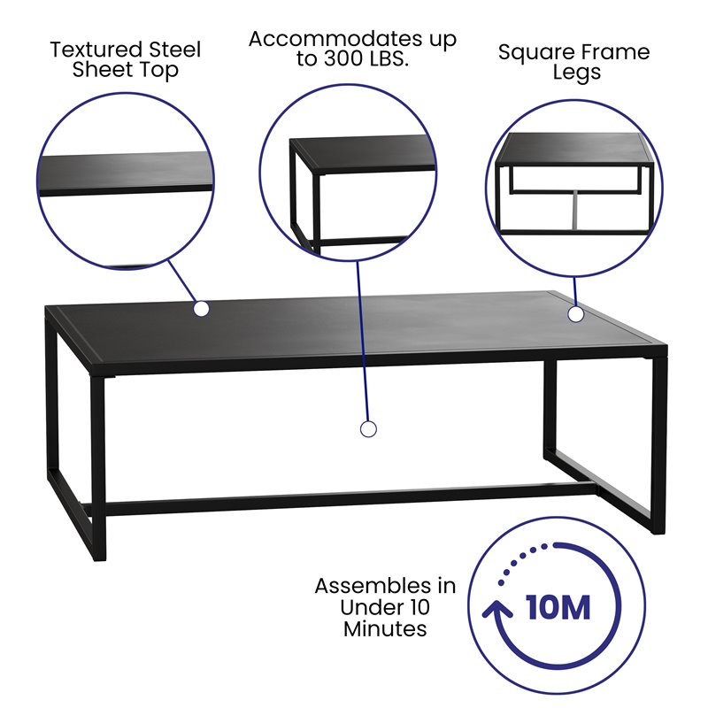 Flash Furniture All-Weather Commercial Grade Metal Patio Coffee Table in Black