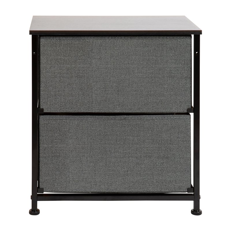 Flash Furniture 2 Drawer Fabric and Cast Iron Storage Stand in Black/Gray
