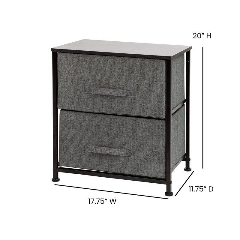 Flash Furniture 2 Drawer Fabric and Cast Iron Storage Stand in Black/Gray