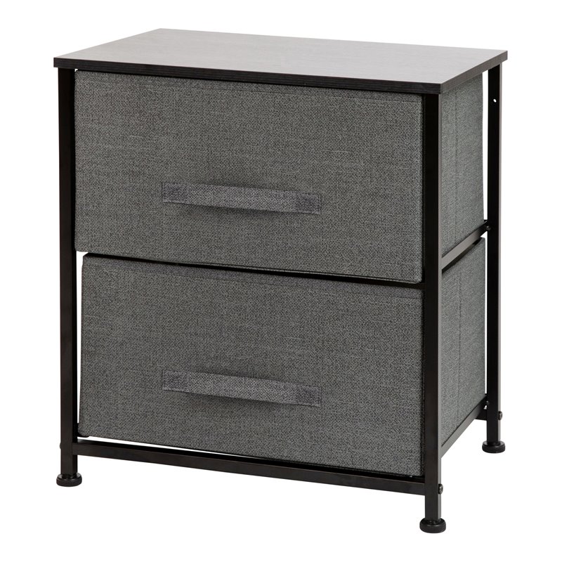 Flash Furniture 2 Drawer Fabric and Cast Iron Storage Stand in Black/Gray
