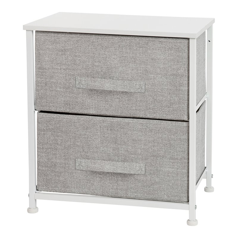 Flash Furniture 2 Drawer Fabric and Cast Iron Storage Stand in White/Gray