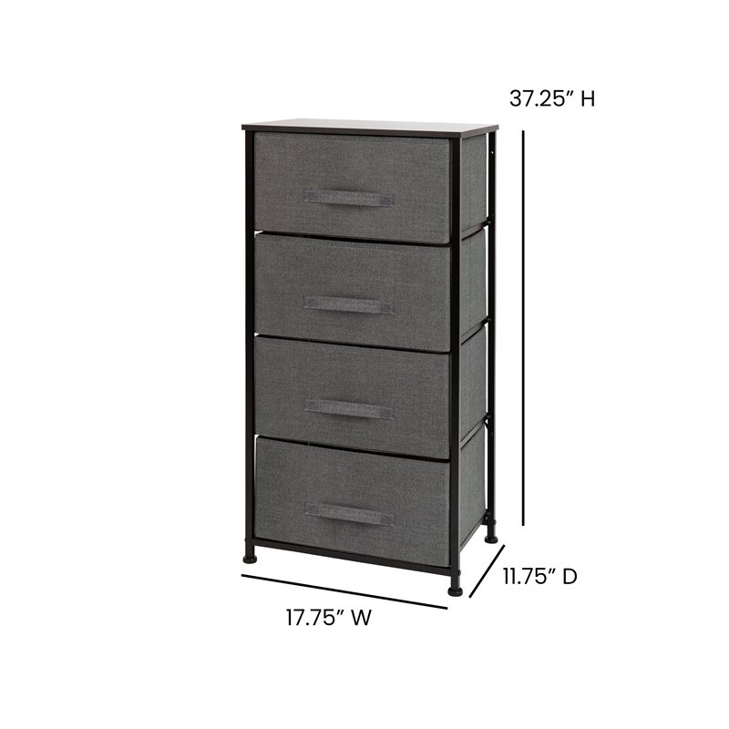 Flash Furniture 4 Drawer Cast Iron Vertical Storage Dresser in Black/Gray