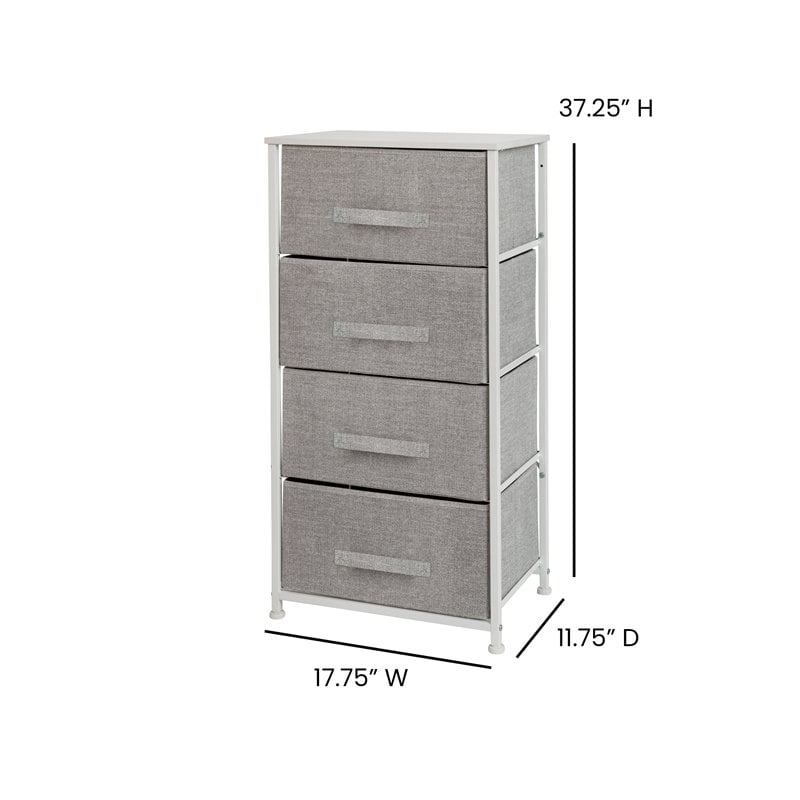 Flash Furniture 4 Drawer Cast Iron Vertical Storage Dresser in White/Gray