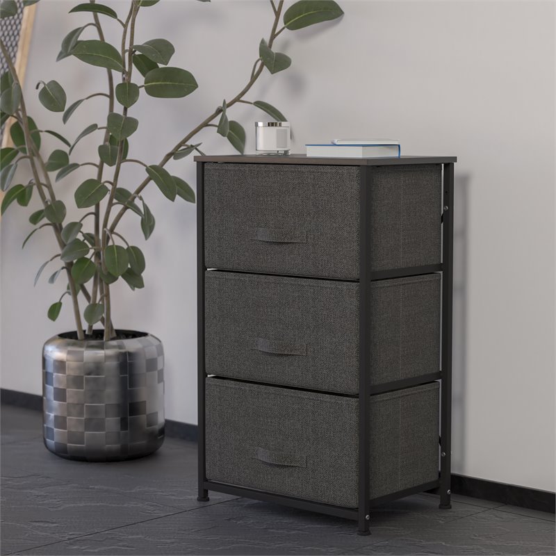 Flash Furniture 3 Drawer Fabric & Cast Iron Vertical Storage Dresser in Black