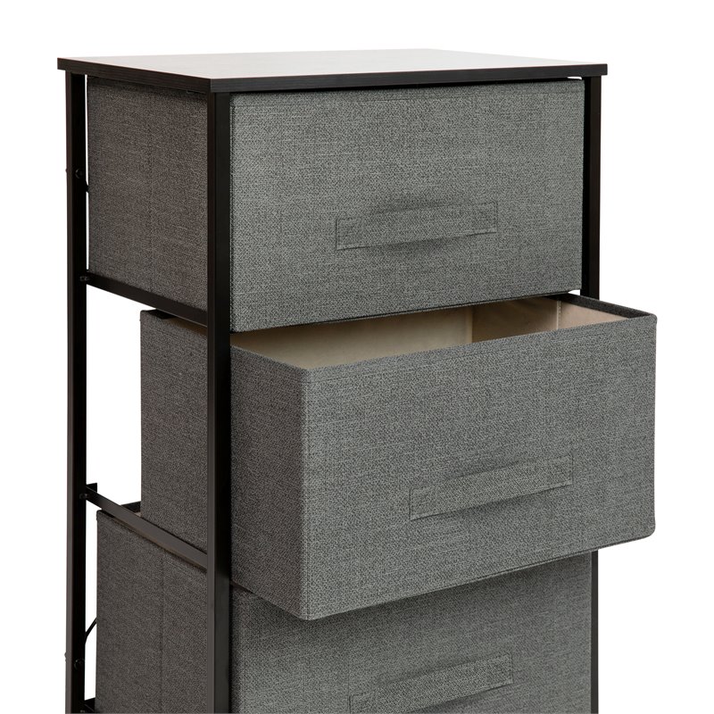 Flash Furniture 3 Drawer Fabric & Cast Iron Vertical Storage Dresser in Black