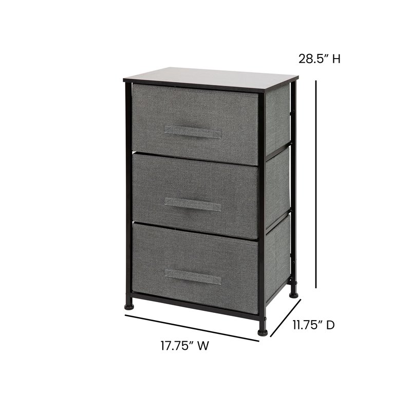 Flash Furniture 3 Drawer Fabric & Cast Iron Vertical Storage Dresser in Black