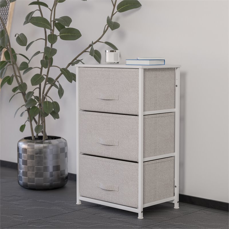 Flash Furniture 3 Drawer Fabric & Cast Iron Vertical Storage Dresser in White