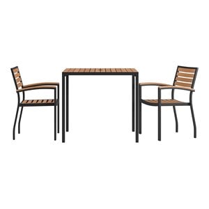 Flash Furniture 3PC Aluminum Patio Dining Set with Umbrella Hole - Brown