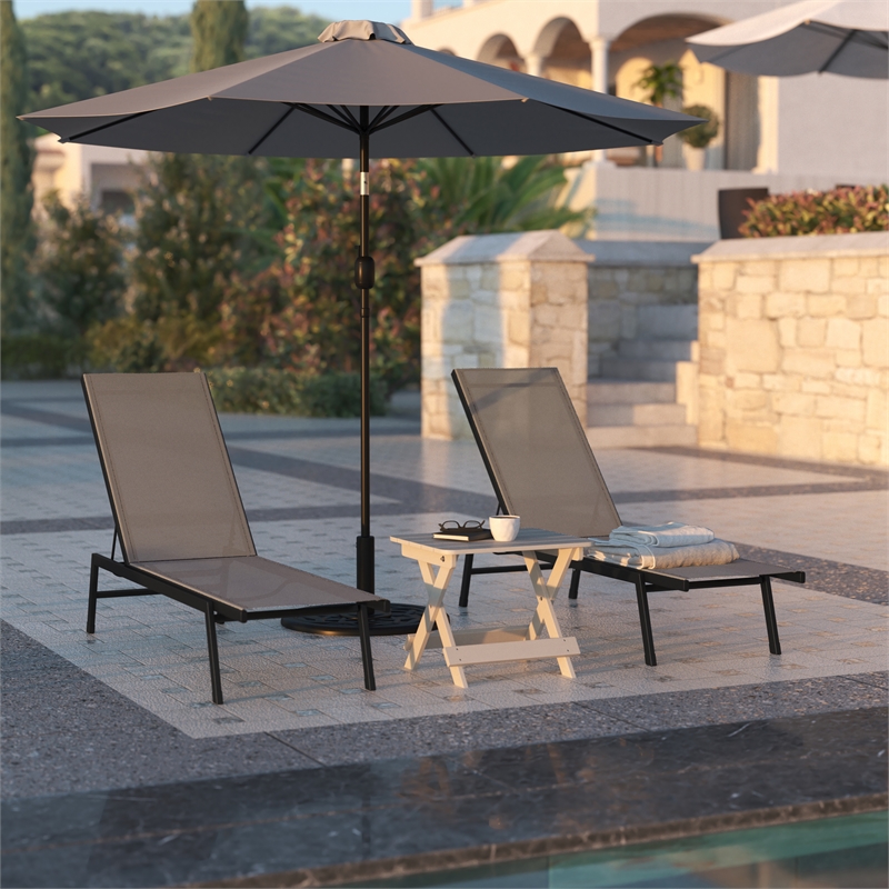 Flash Furniture Brazos Metal Chaise Lounge Chair with Arms in Black/Brown