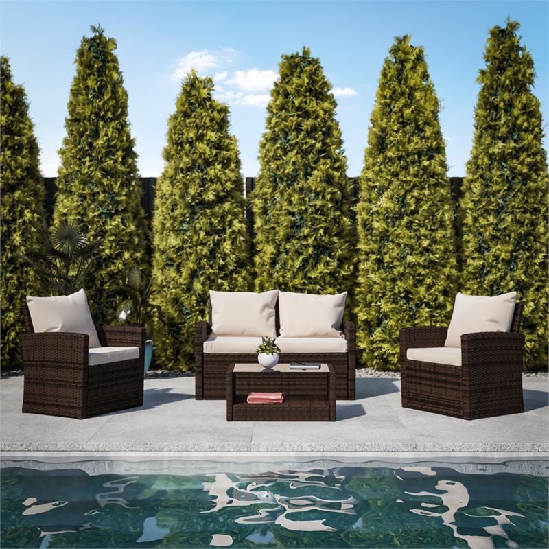 Flash Furniture Aransas 4-Piece Plastic Patio Set in Brown/Beige