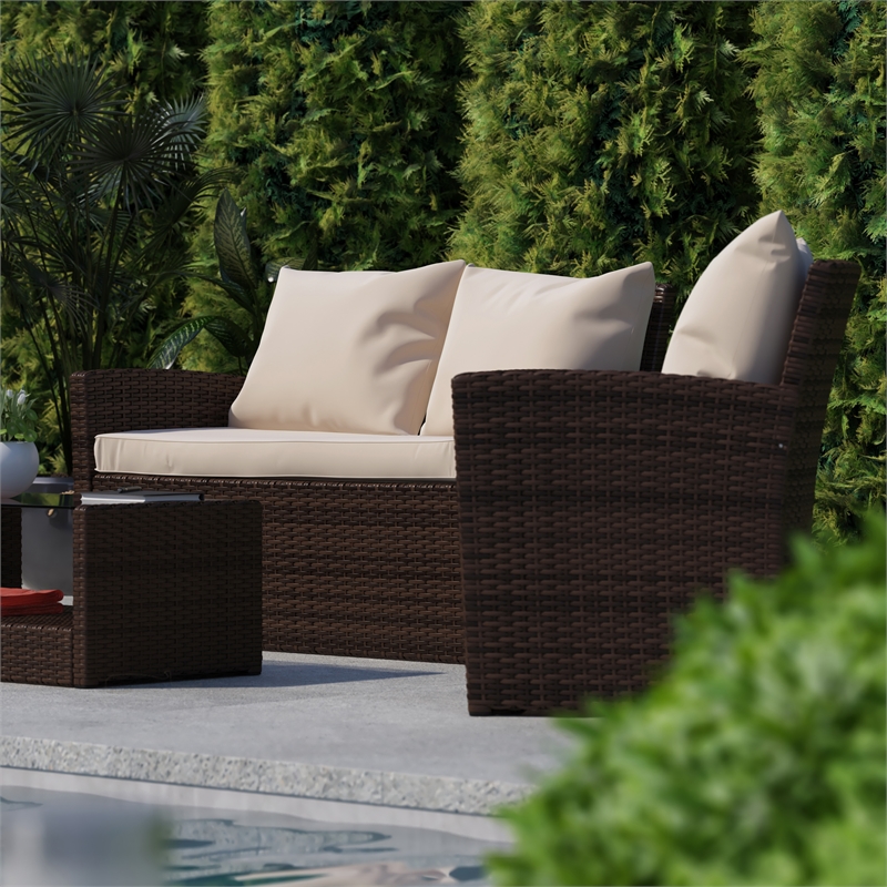 Flash Furniture Aransas 4-Piece Plastic Patio Set in Brown/Beige