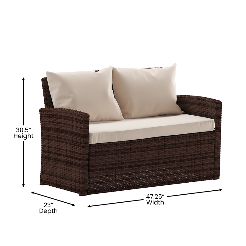 Flash Furniture Aransas 4-Piece Plastic Patio Set in Brown/Beige