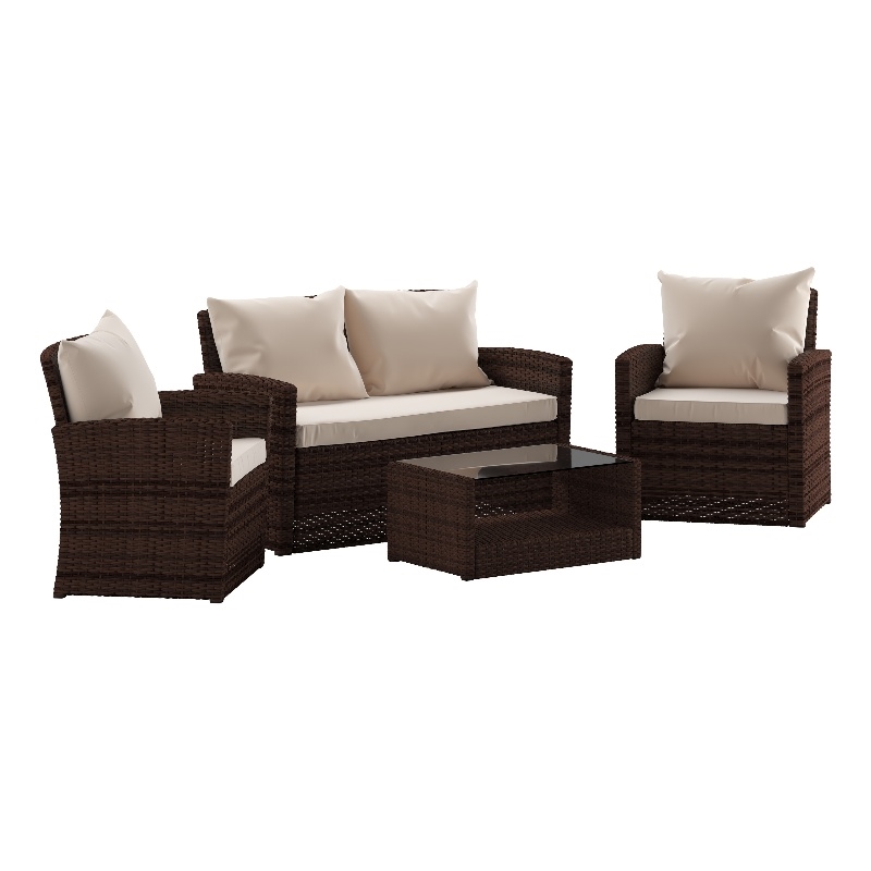 Flash Furniture Aransas 4-Piece Plastic Patio Set in Brown/Beige