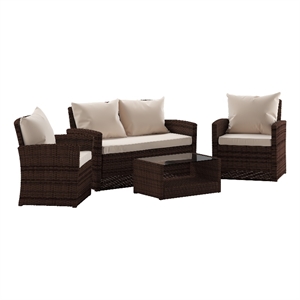 Flash Furniture Aransas 4-Piece Plastic Patio Set in Brown/Beige