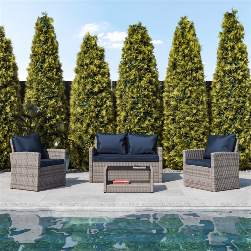 Flash Furniture Aransas 4-Piece Plastic Patio Set in Light Gray/Navy