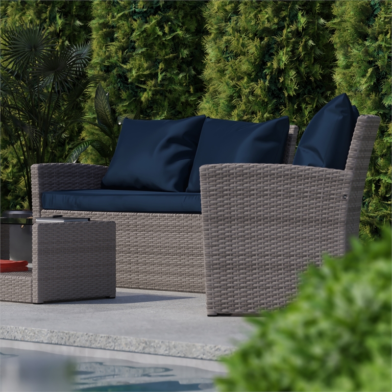 Flash Furniture Aransas 4-Piece Plastic Patio Set in Light Gray/Navy