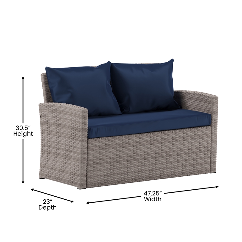 Flash Furniture Aransas 4-Piece Plastic Patio Set in Light Gray/Navy
