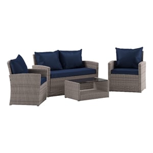 Flash Furniture Aransas 4-Piece Plastic Patio Set in Light Gray/Navy