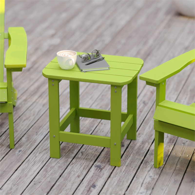 Flash Furniture Charlestown Plastic Adirondack Side Table in Lime Green