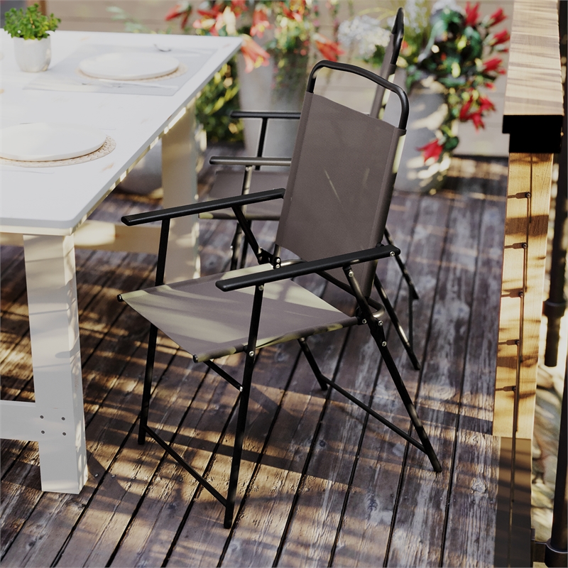 Flash Furniture Mystic Metal Patio Sling Chairs with Armrest in Brown (Set of 2)