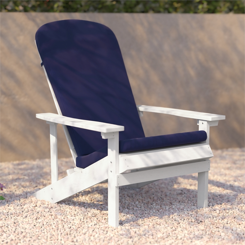 Flash Furniture Charlestown Plastic Adirondack Chairs in White/Blue (Set of 2)