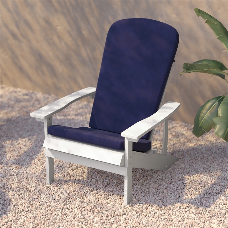 Flash Furniture Charlestown Plastic Adirondack Chairs in White/Blue (Set of 2)