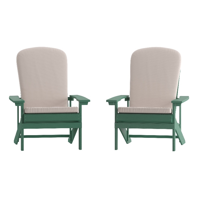Flash Furniture Charlestown Plastic Adirondack Chairs in Green/Cream (Set of 2)