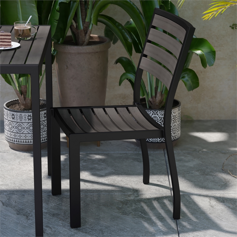 Flash Furniture Lark Outdoor Aluminum Side Chairs in Gray (Set of 2)