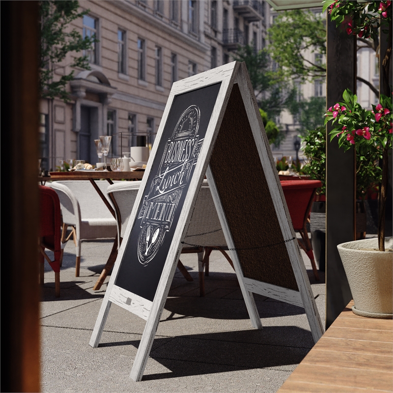 Flash Furniture Canterbury A-Frame Wood Magnetic Chalkboard Set in White