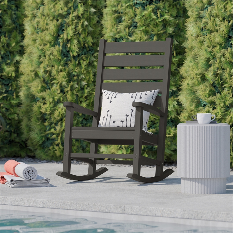 Flash Furniture Manchester Outdoor Plastic Adirondack Rocking Chair in Gray