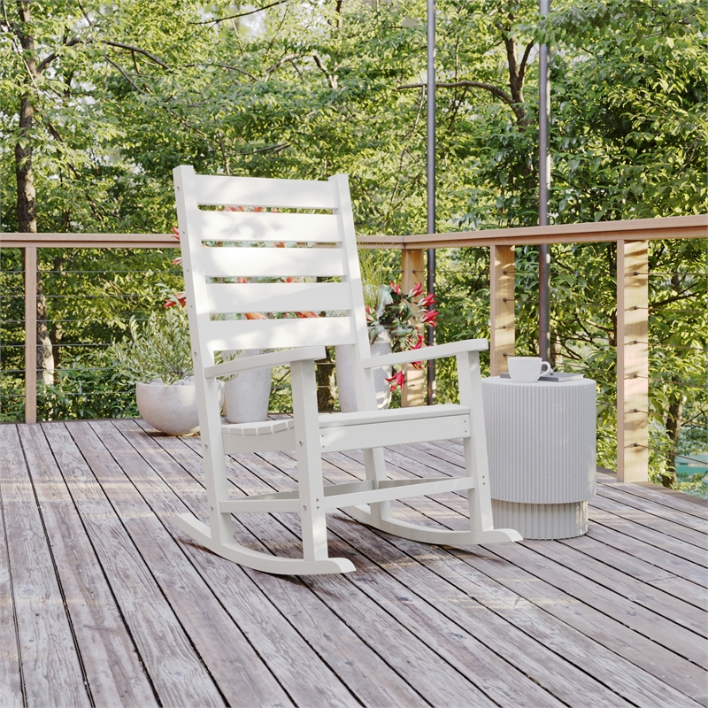 Flash Furniture Manchester Outdoor Plastic Adirondack Rocking Chair in White