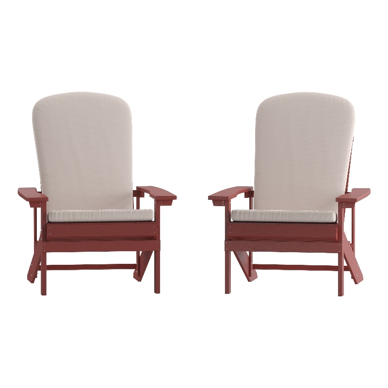 Flash Furniture Charlestown Plastic Adirondack Chairs in Red/Cream (Set of 2)