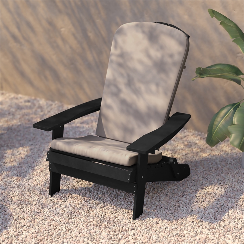 Flash Furniture Charlestown Plastic Adirondack Chairs in Black/Cream (Set of 2)