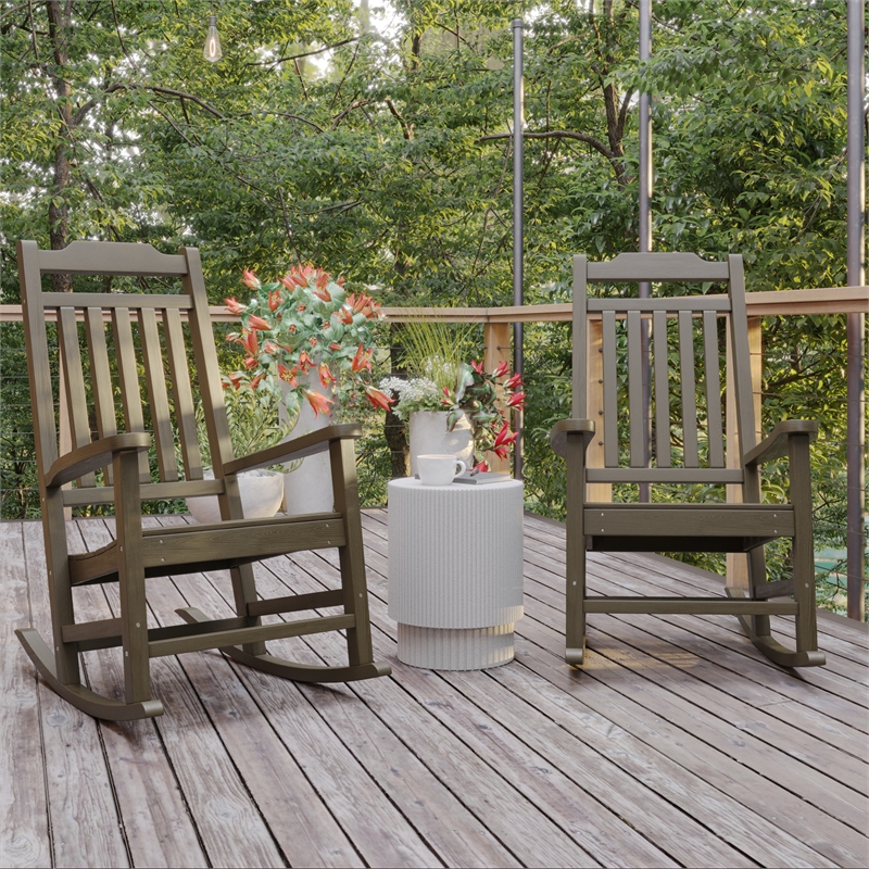 Flash Furniture Winston All-Weather Plastic Rocking Chair in Mahogany (Set of 2)