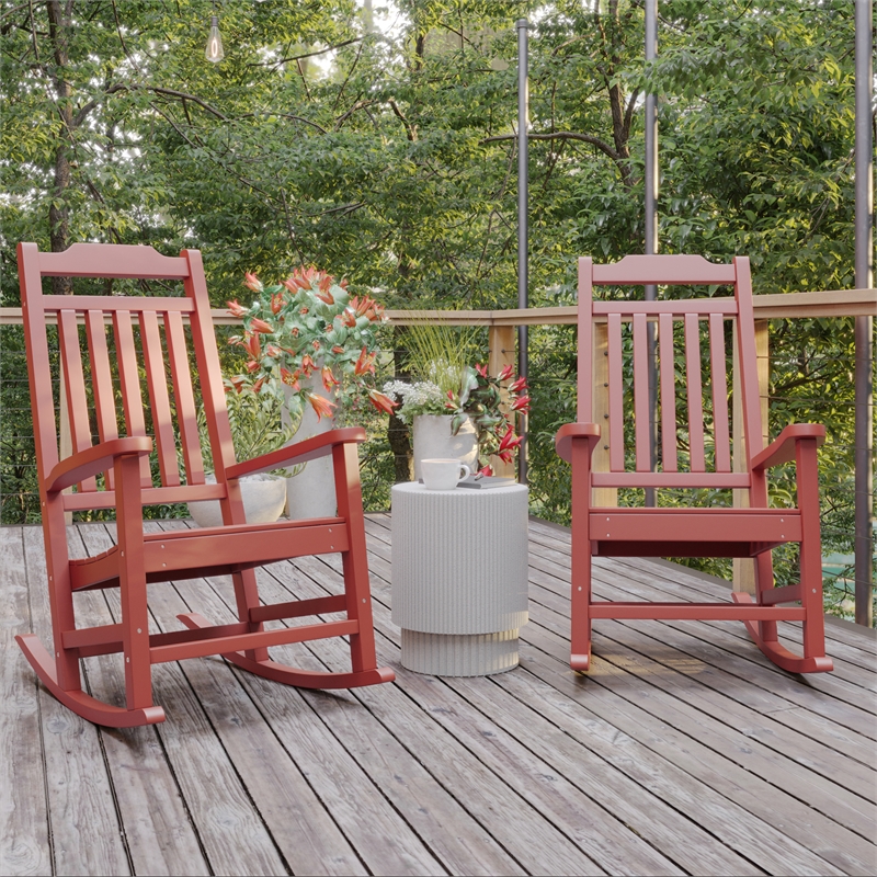 Flash Furniture Winston All-Weather Plastic Rocking Chair in Red (Set of 2)