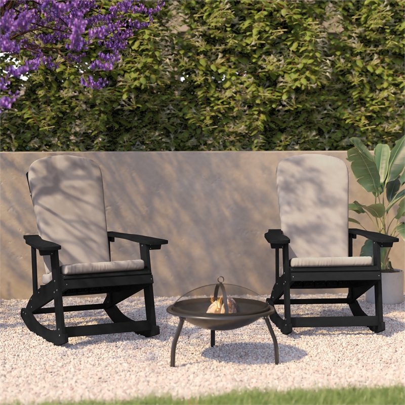 Flash Furniture Savannah Plastic Adirondack Chairs in Black/Cream (Set of 2)