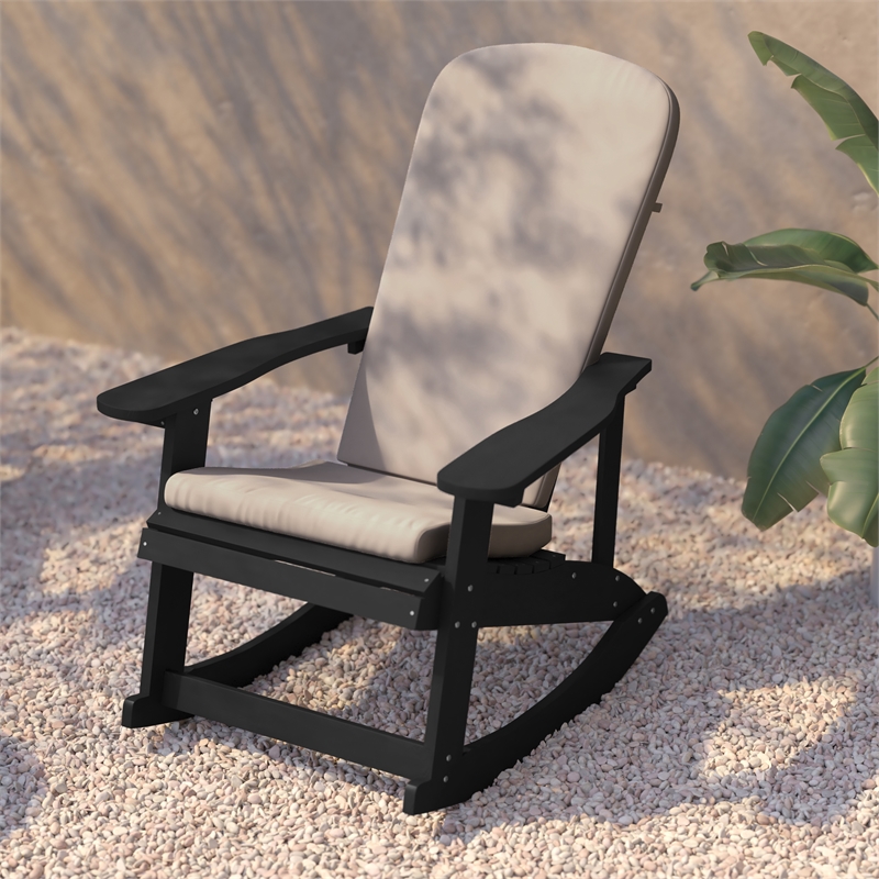 Flash Furniture Savannah Plastic Adirondack Chairs in Black/Cream (Set of 2)